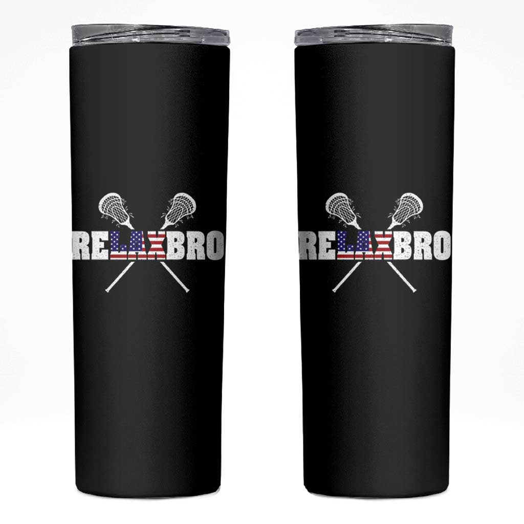 Funny Lacrosse Skinny Tumbler American Flag Relax Bro Lax Lover Joke