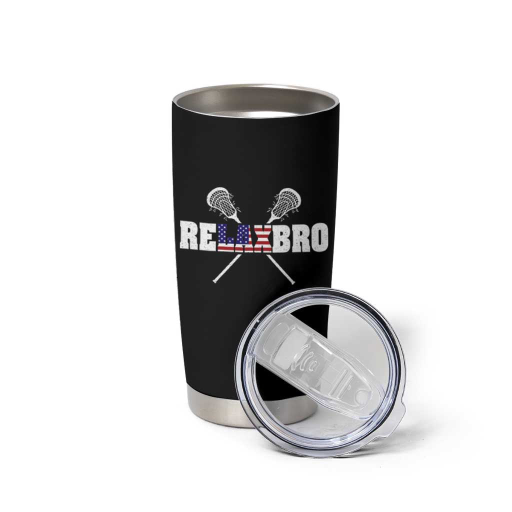 Funny Lacrosse Tumbler Cup American Flag Relax Bro Lax Lover Joke