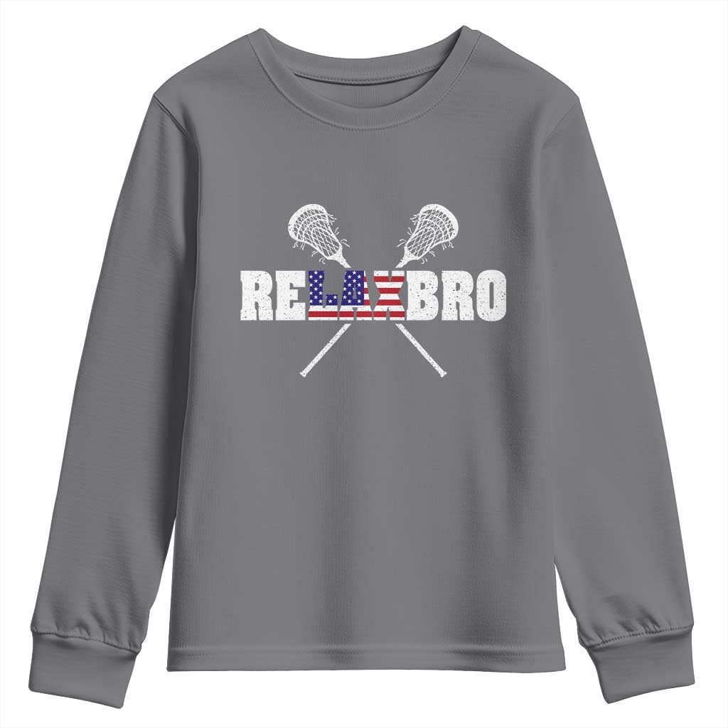 Funny Lacrosse Youth Sweatshirt American Flag Relax Bro Lax Lover Joke