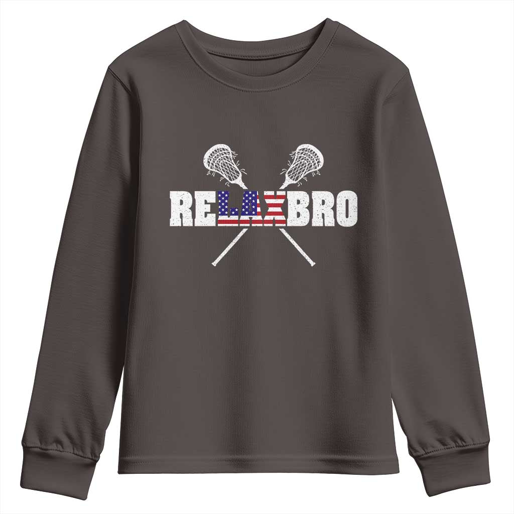 Funny Lacrosse Youth Sweatshirt American Flag Relax Bro Lax Lover Joke