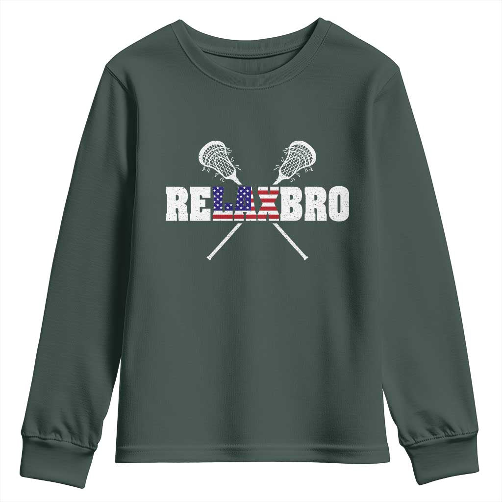Funny Lacrosse Youth Sweatshirt American Flag Relax Bro Lax Lover Joke