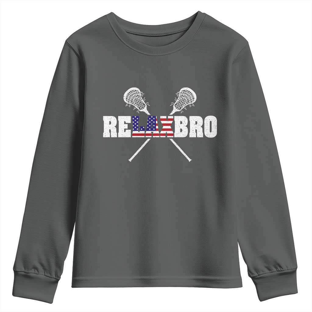Funny Lacrosse Youth Sweatshirt American Flag Relax Bro Lax Lover Joke