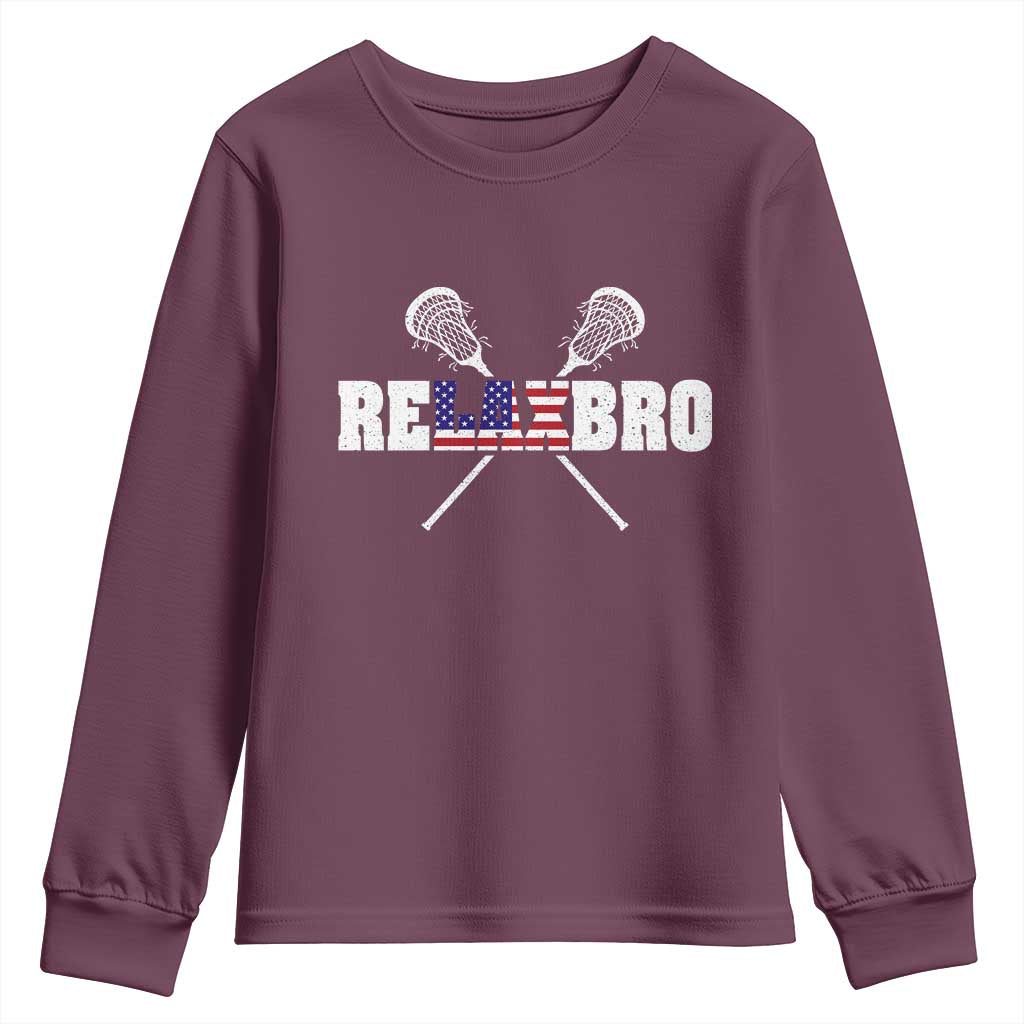 Funny Lacrosse Youth Sweatshirt American Flag Relax Bro Lax Lover Joke