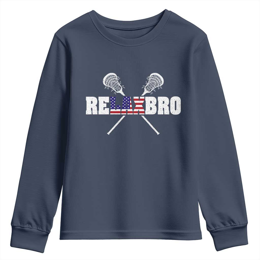 Funny Lacrosse Youth Sweatshirt American Flag Relax Bro Lax Lover Joke