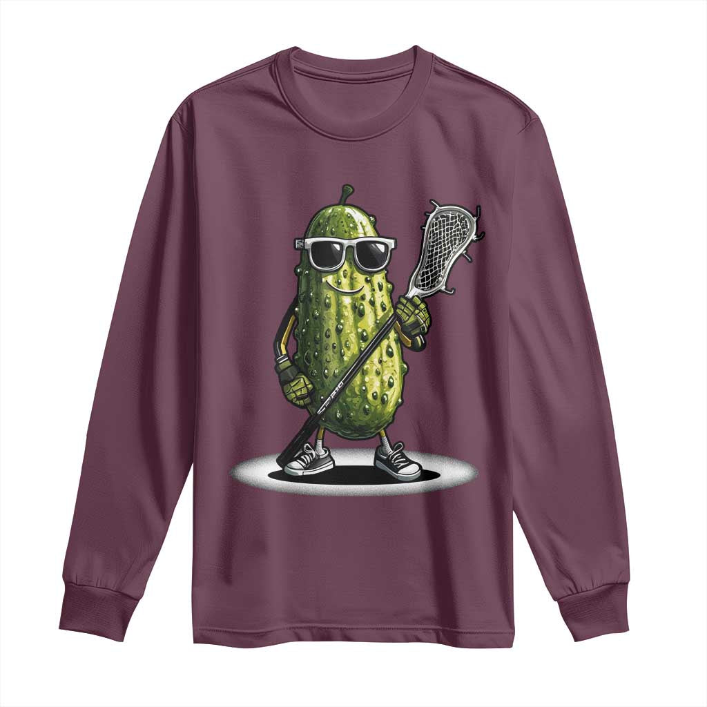 Funny Lacrosse Long Sleeve Shirt Pickle Playing Lax Lover Player - Wonder Print Shop