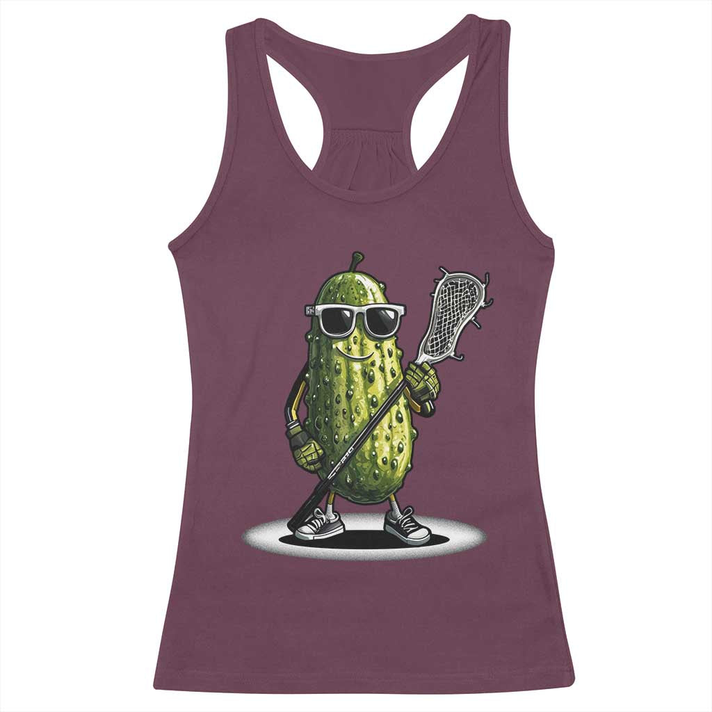 Funny Lacrosse Racerback Tank Top Pickle Playing Lax Lover Player - Wonder Print Shop