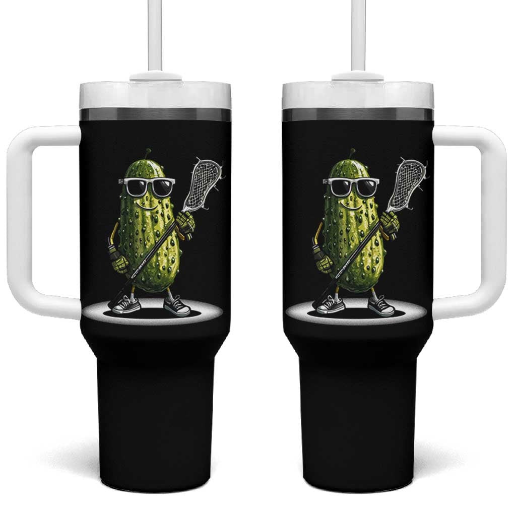 Funny Lacrosse Tumbler With Handle Pickle Playing Lax Lover Player - Wonder Print Shop