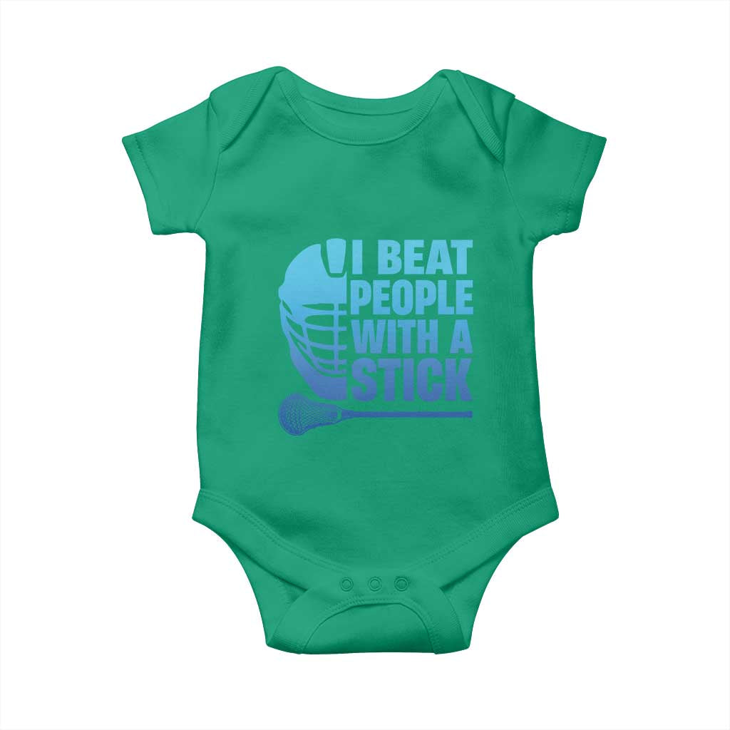 Funny Lacrosse Player Baby Onesie I Beat People With A Stick Funny Saying - Wonder Print Shop