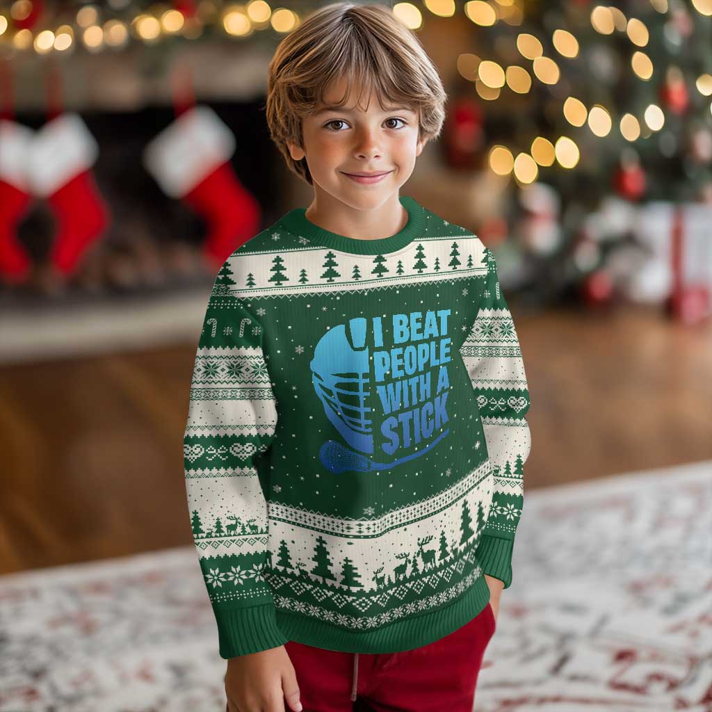 Funny Lacrosse Player Ugly Christmas Sweater I Beat People With A Stick Funny Saying - Wonder Print Shop