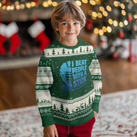 Funny Lacrosse Player Ugly Christmas Sweater I Beat People With A Stick Funny Saying - Wonder Print Shop