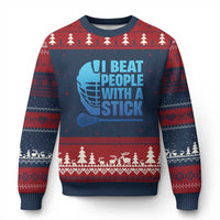 Funny Lacrosse Player Ugly Christmas Sweater I Beat People With A Stick Funny Saying - Wonder Print Shop