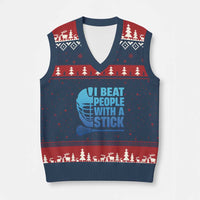 Funny Lacrosse Player V-Neck Knit Sweater Vest I Beat People With A Stick Funny Saying - Wonder Print Shop