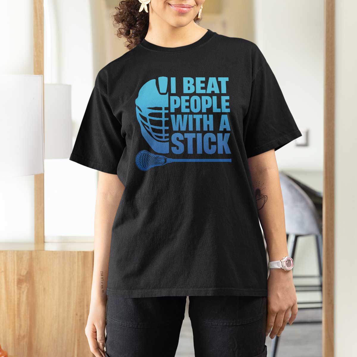Funny Lacrosse Player T Shirt For Women I Beat People With A Stick Funny Saying - Wonder Print Shop