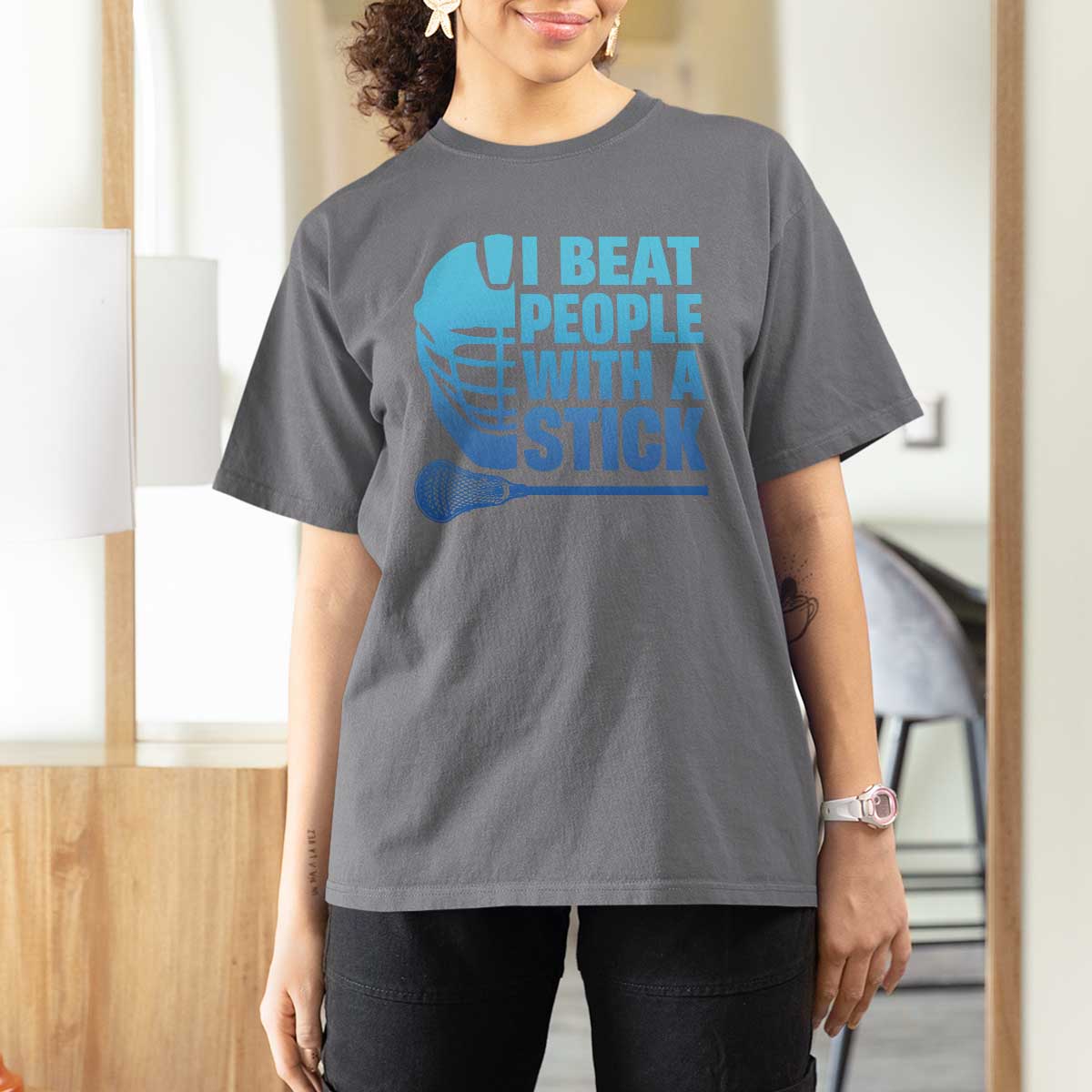 Funny Lacrosse Player T Shirt For Women I Beat People With A Stick Funny Saying - Wonder Print Shop