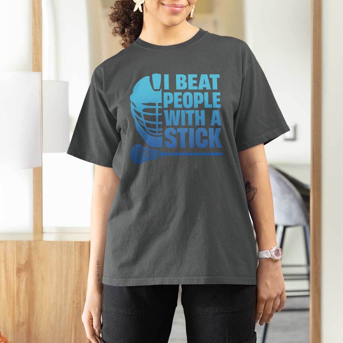 Funny Lacrosse Player T Shirt For Women I Beat People With A Stick Funny Saying - Wonder Print Shop