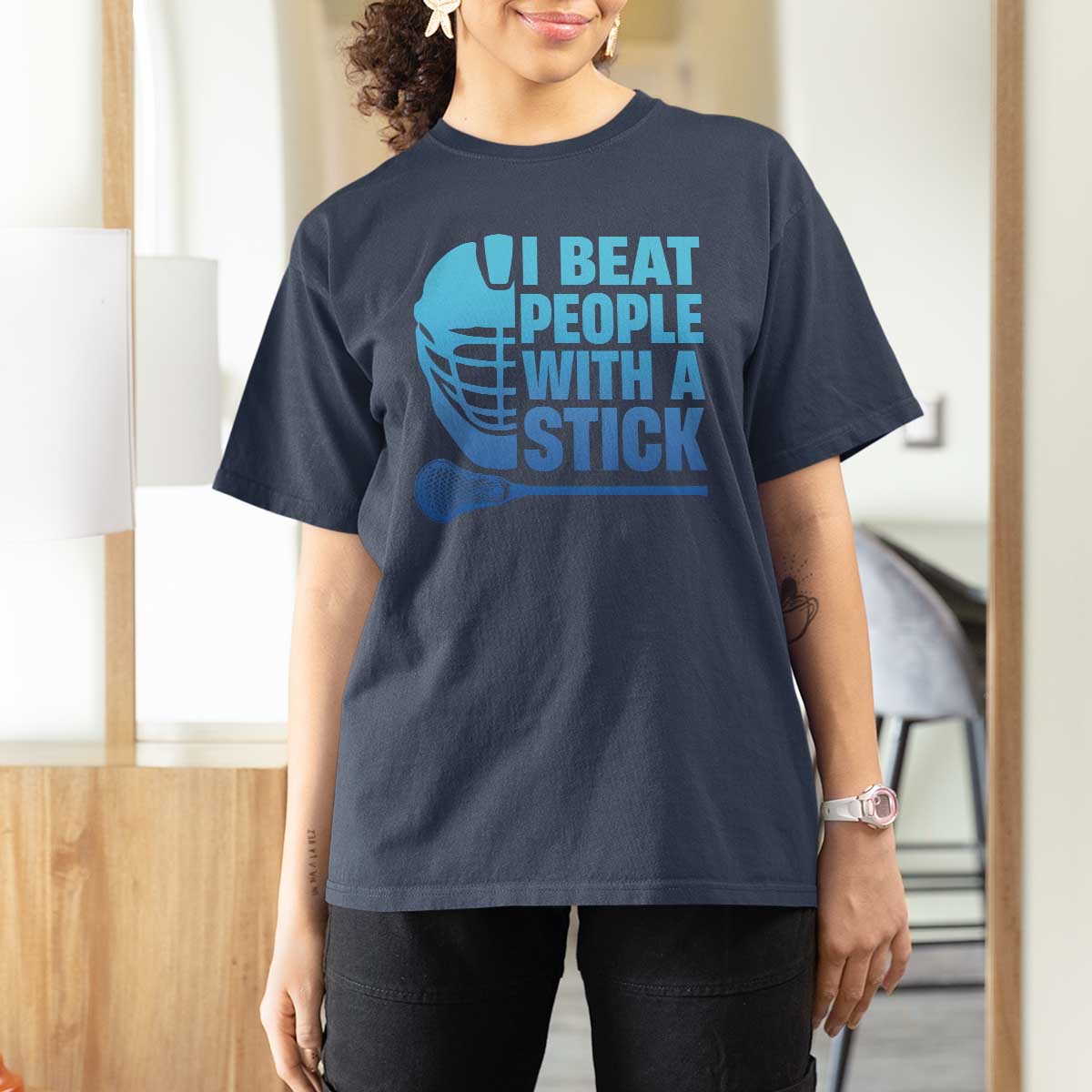 Funny Lacrosse Player T Shirt For Women I Beat People With A Stick Funny Saying - Wonder Print Shop
