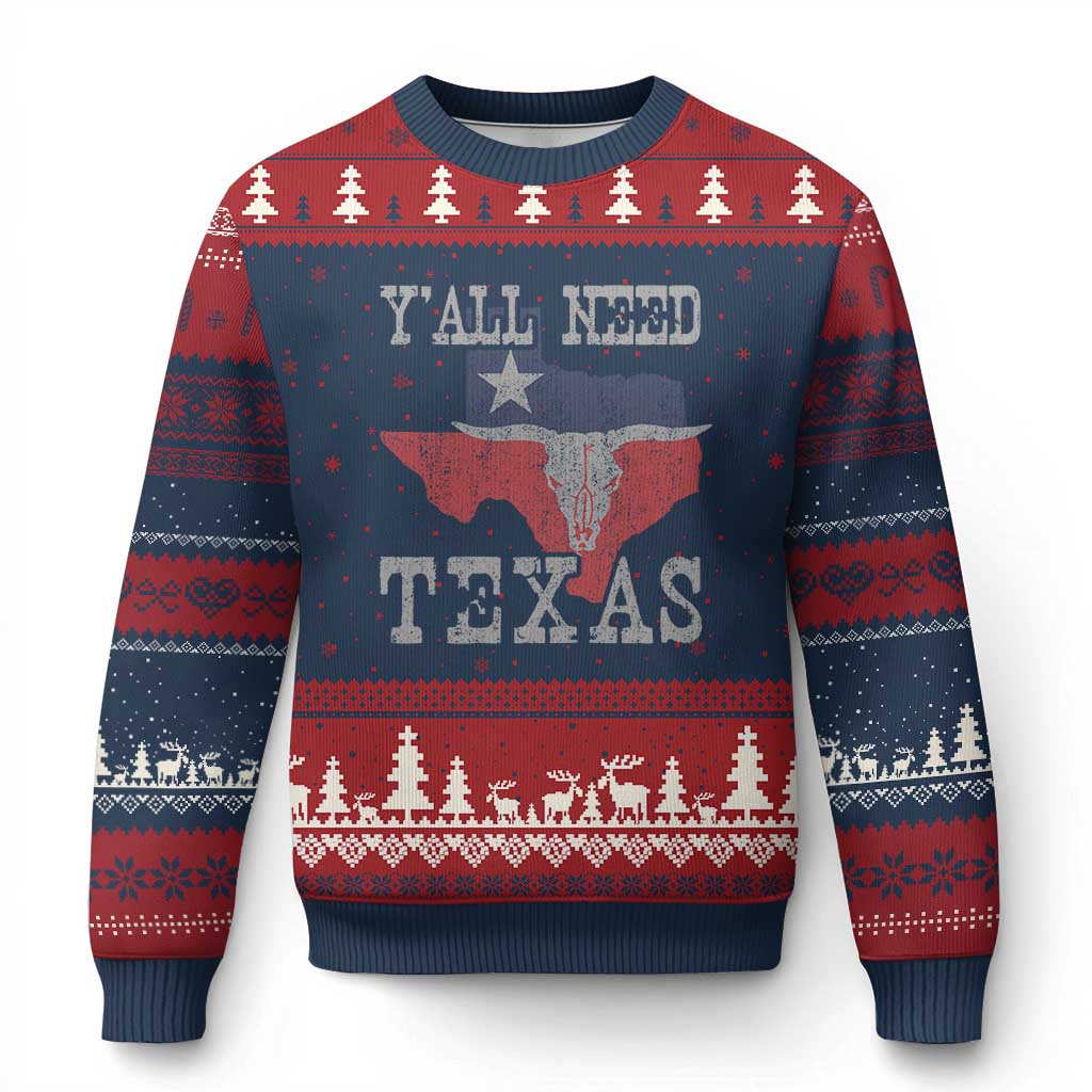 Yall Need Texas Ugly Christmas Sweater State Map Vintage - Wonder Print Shop