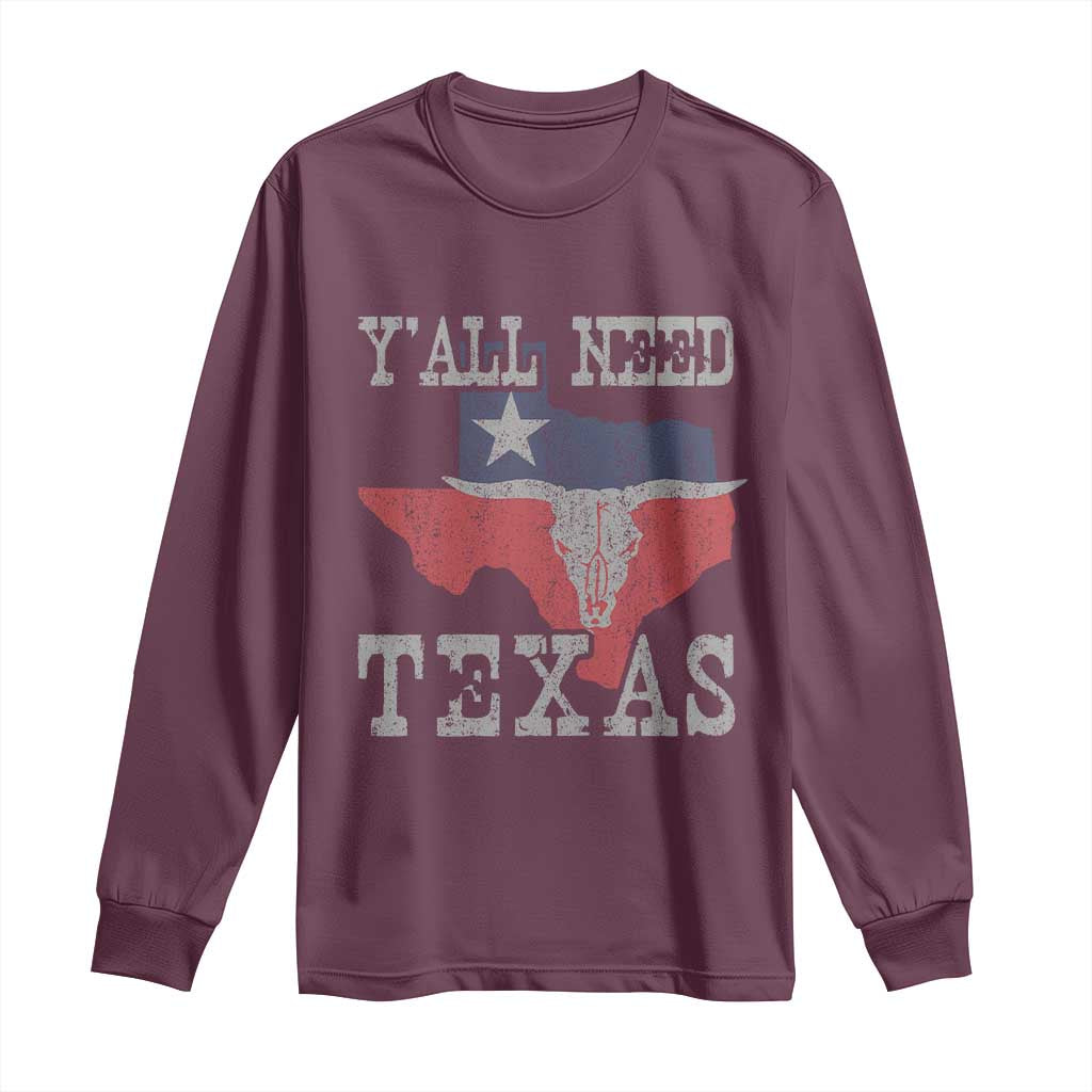 Yall Need Texas Long Sleeve Shirt State Map Vintage - Wonder Print Shop