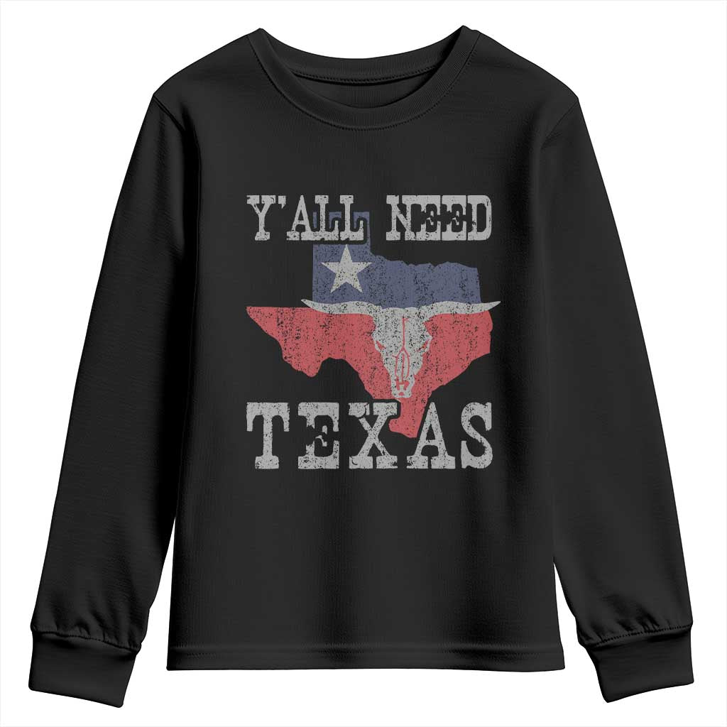 Yall Need Texas Youth Sweatshirt State Map Vintage - Wonder Print Shop