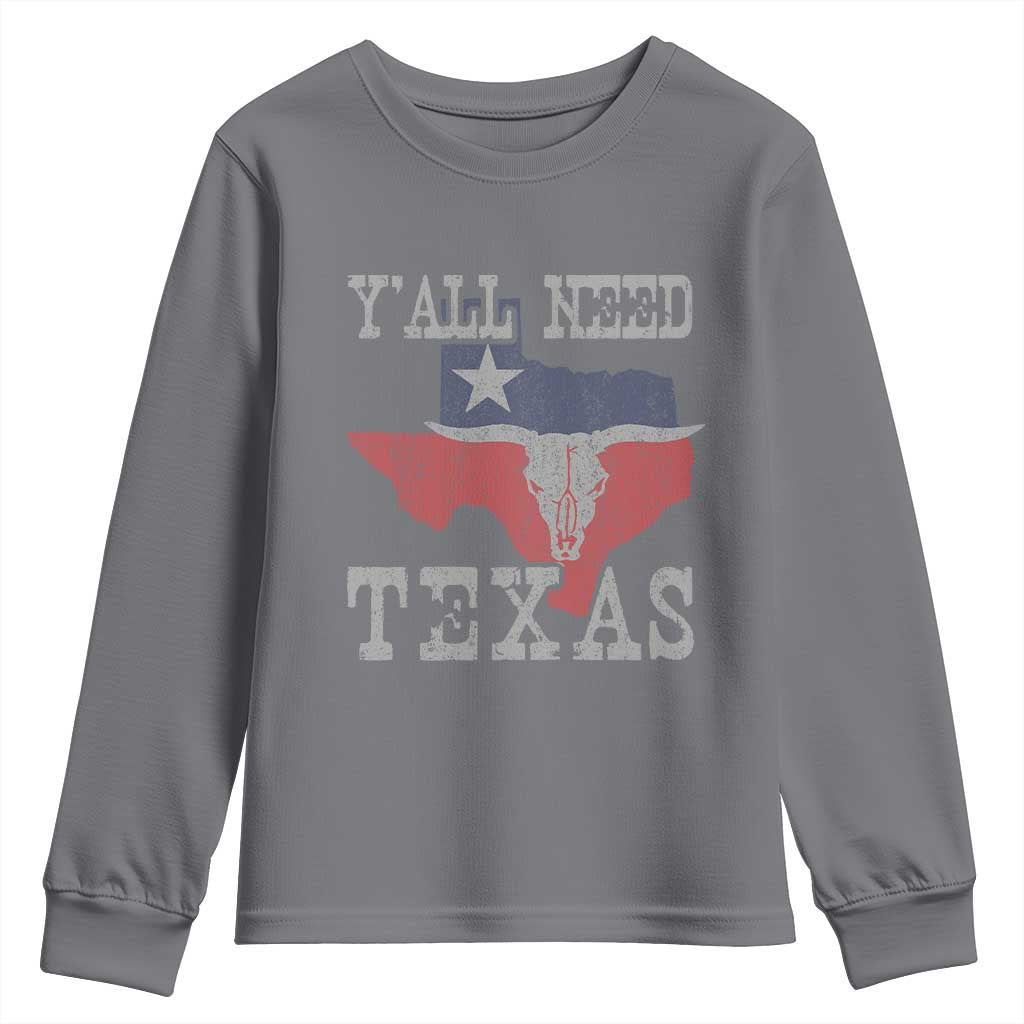 Yall Need Texas Youth Sweatshirt State Map Vintage - Wonder Print Shop