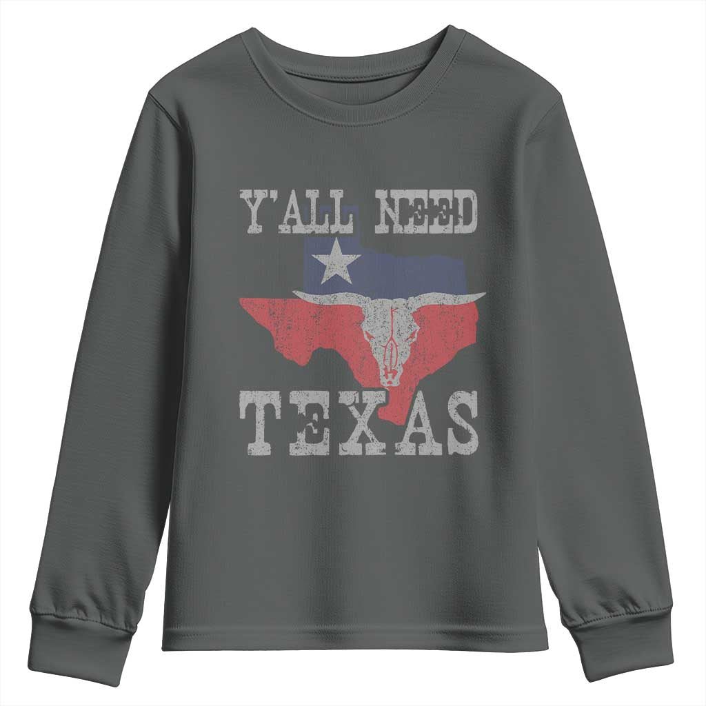 Yall Need Texas Youth Sweatshirt State Map Vintage - Wonder Print Shop