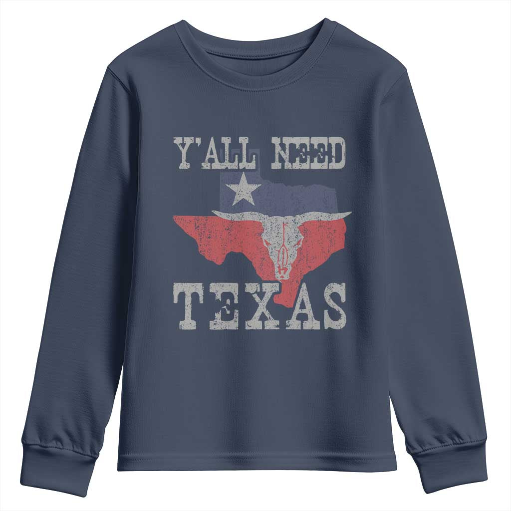 Yall Need Texas Youth Sweatshirt State Map Vintage - Wonder Print Shop