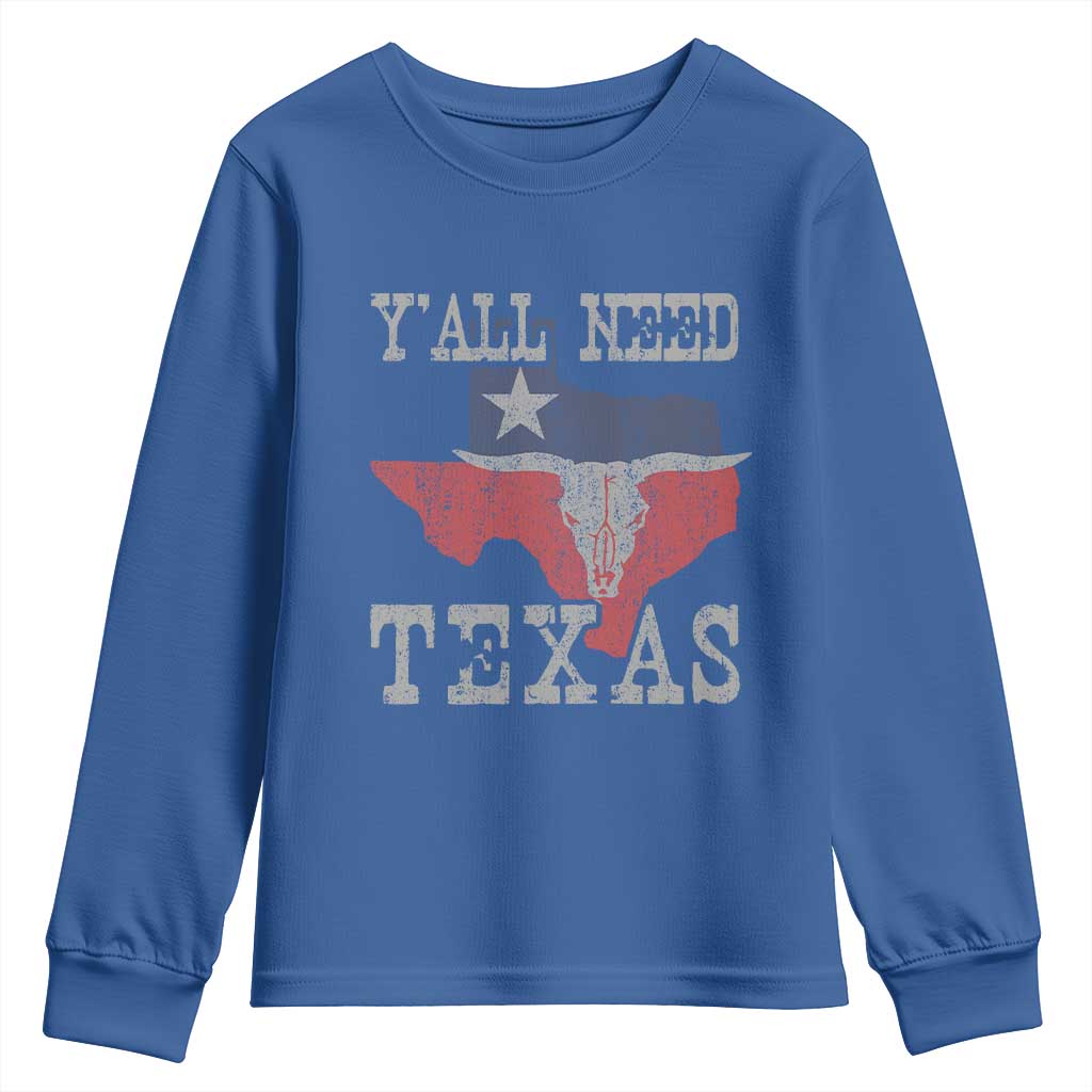 Yall Need Texas Youth Sweatshirt State Map Vintage - Wonder Print Shop