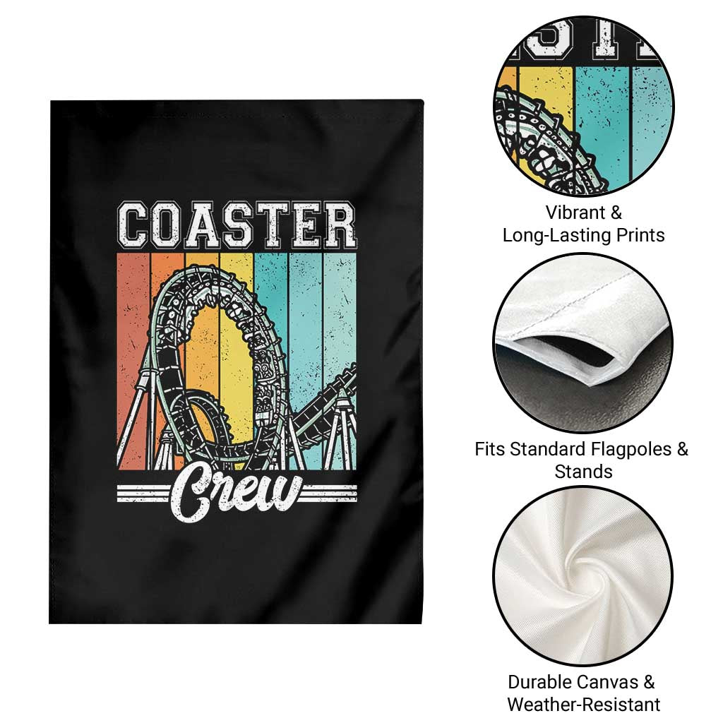 Vintage Rollercoaster Crew Garden Flag Family Roller Coaster Amusement Park