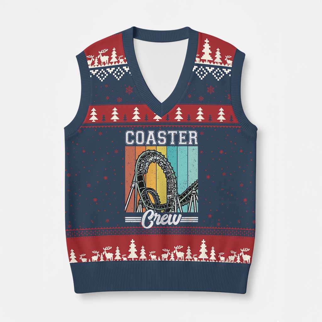 Vintage Rollercoaster Crew V-Neck Knit Sweater Vest Family Roller Coaster Amusement Park