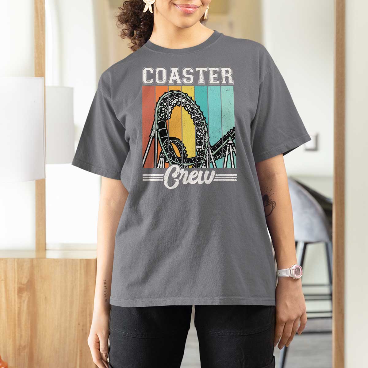 Vintage Rollercoaster Crew T Shirt For Women Family Roller Coaster Amusement Park