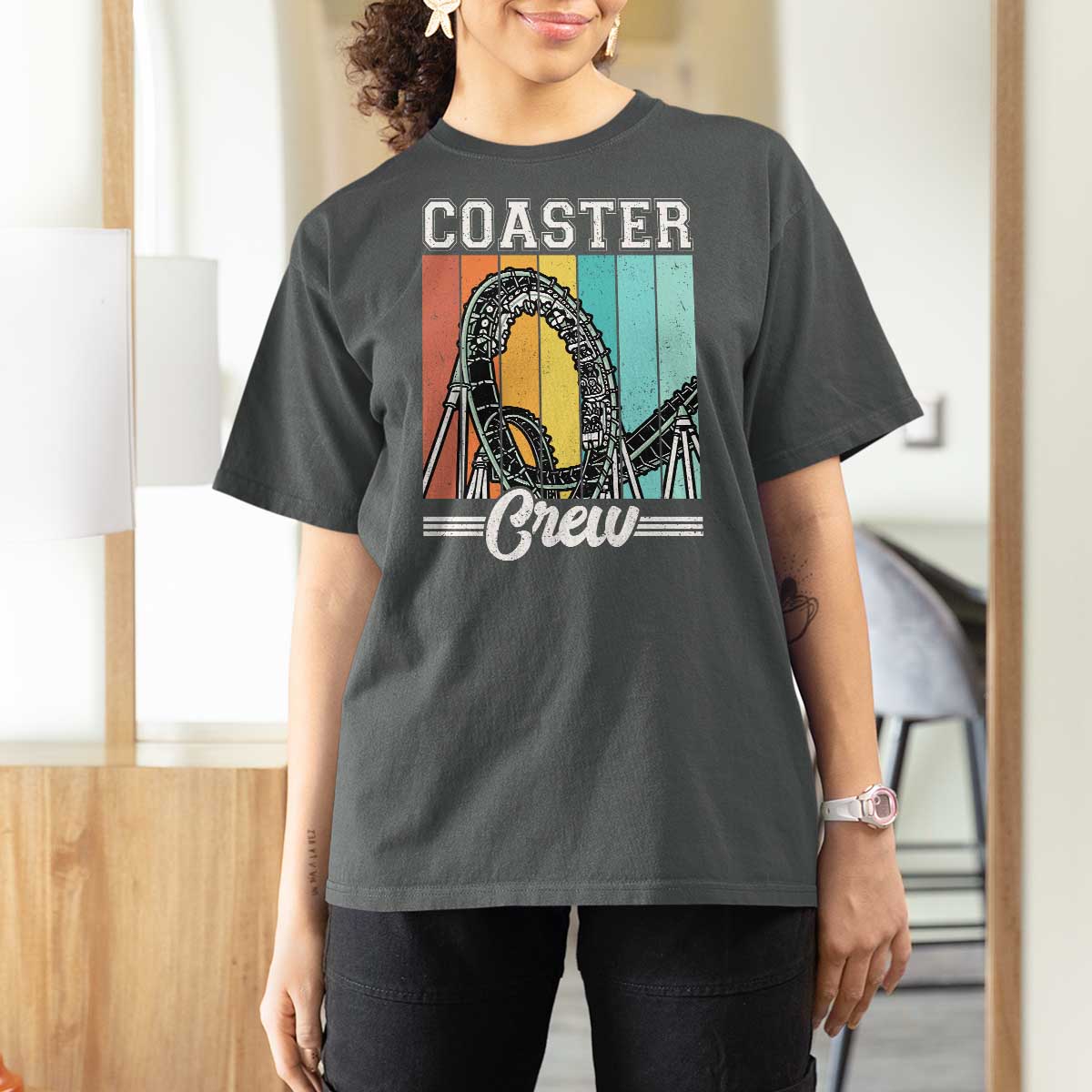 Vintage Rollercoaster Crew T Shirt For Women Family Roller Coaster Amusement Park