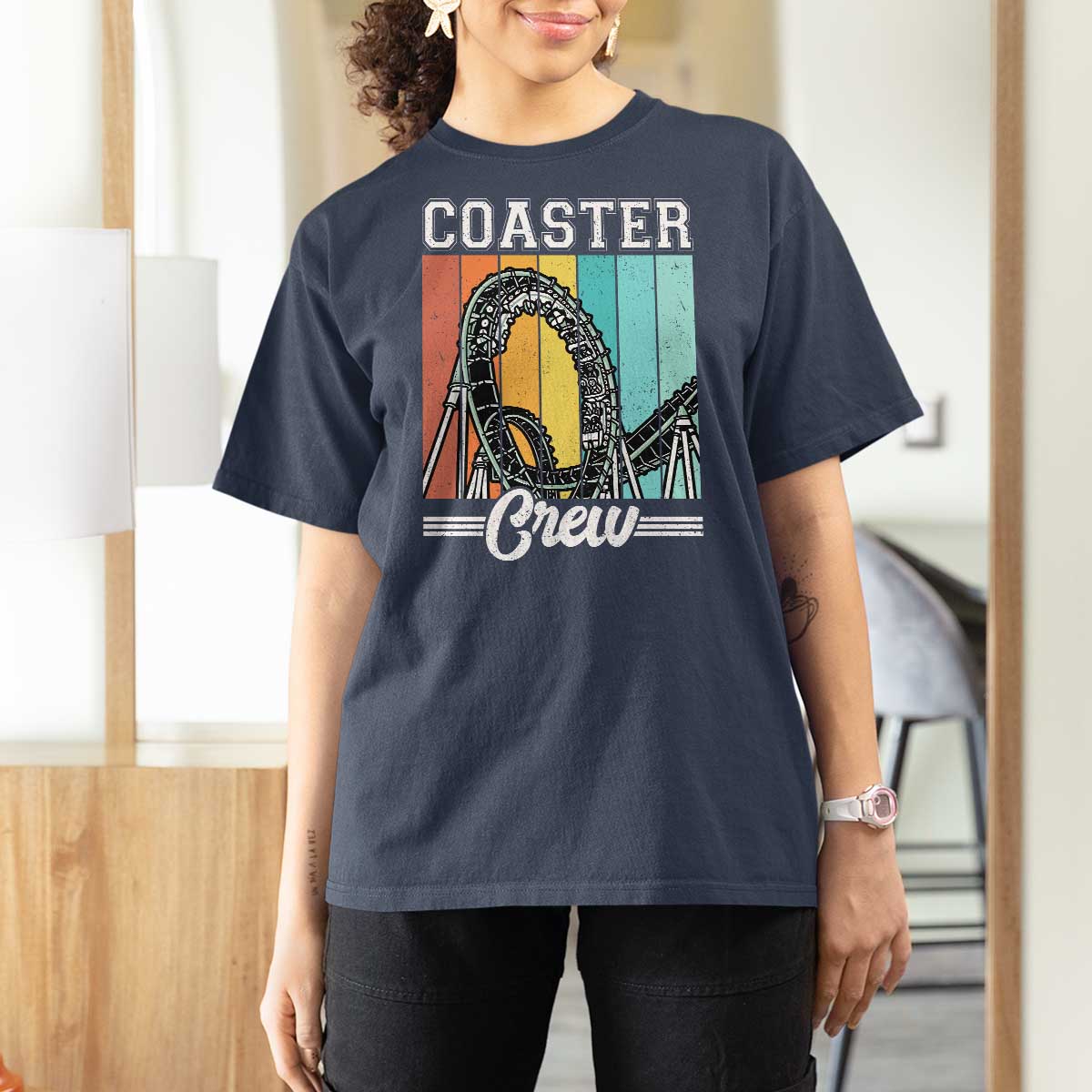 Vintage Rollercoaster Crew T Shirt For Women Family Roller Coaster Amusement Park