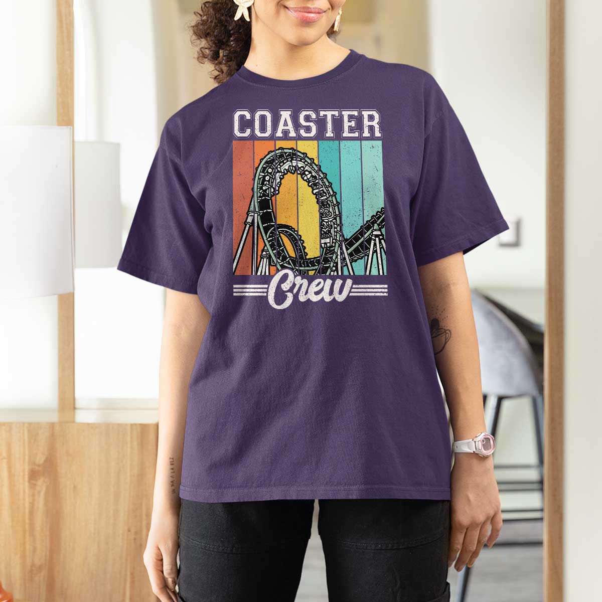 Vintage Rollercoaster Crew T Shirt For Women Family Roller Coaster Amusement Park