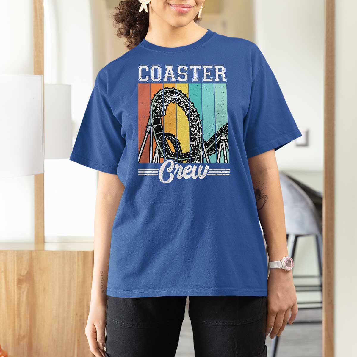 Vintage Rollercoaster Crew T Shirt For Women Family Roller Coaster Amusement Park