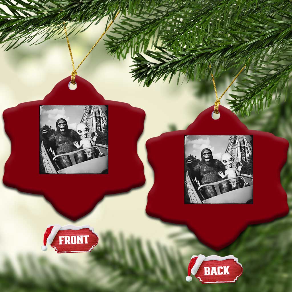 Funny Bigfoot Alien Ceramic Ornament Sasquatch UFO Coaster - Wonder Print Shop