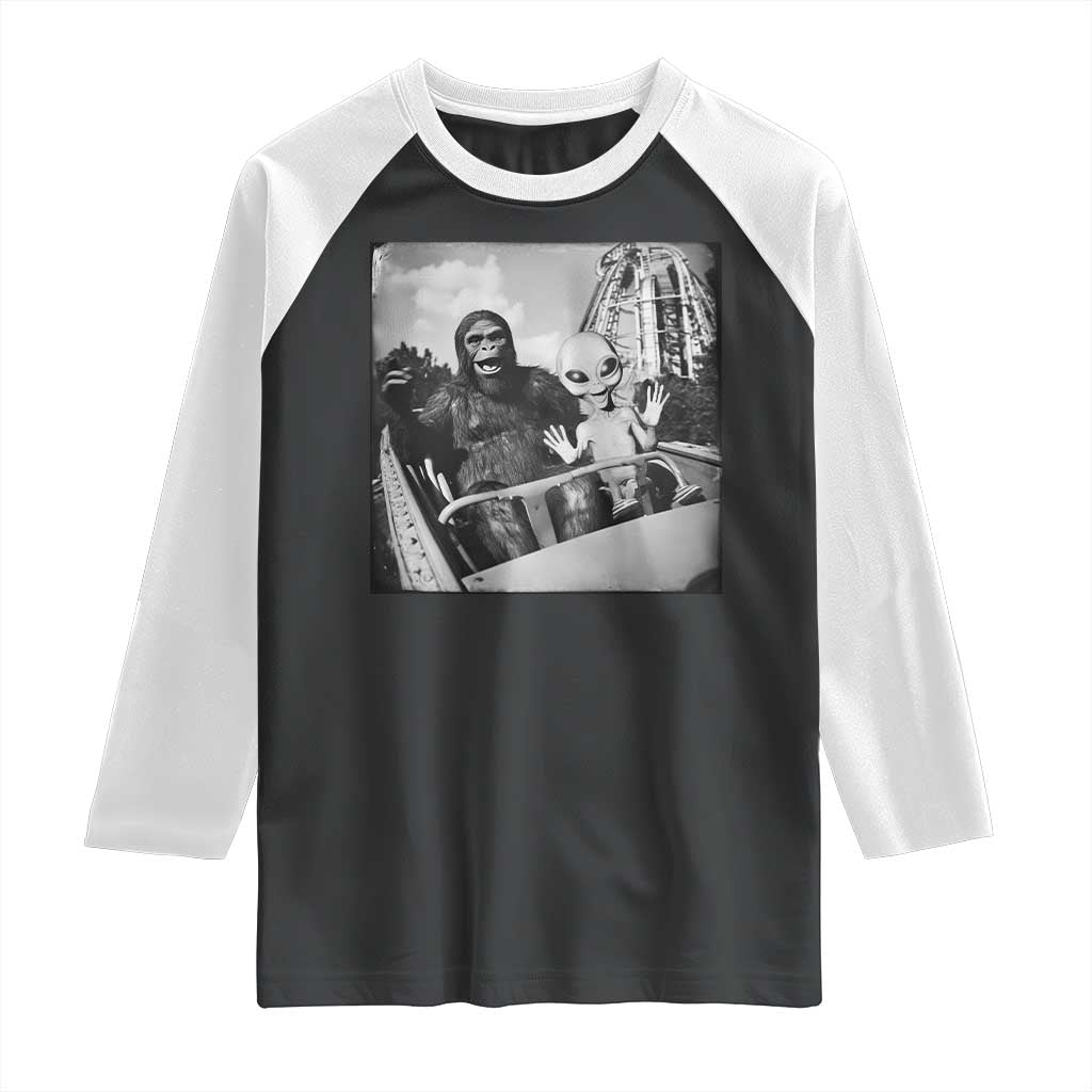 Funny Bigfoot Alien Raglan Shirt Sasquatch UFO Coaster - Wonder Print Shop