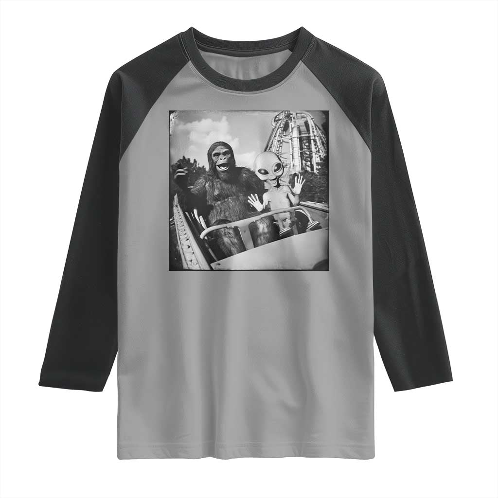 Funny Bigfoot Alien Raglan Shirt Sasquatch UFO Coaster - Wonder Print Shop