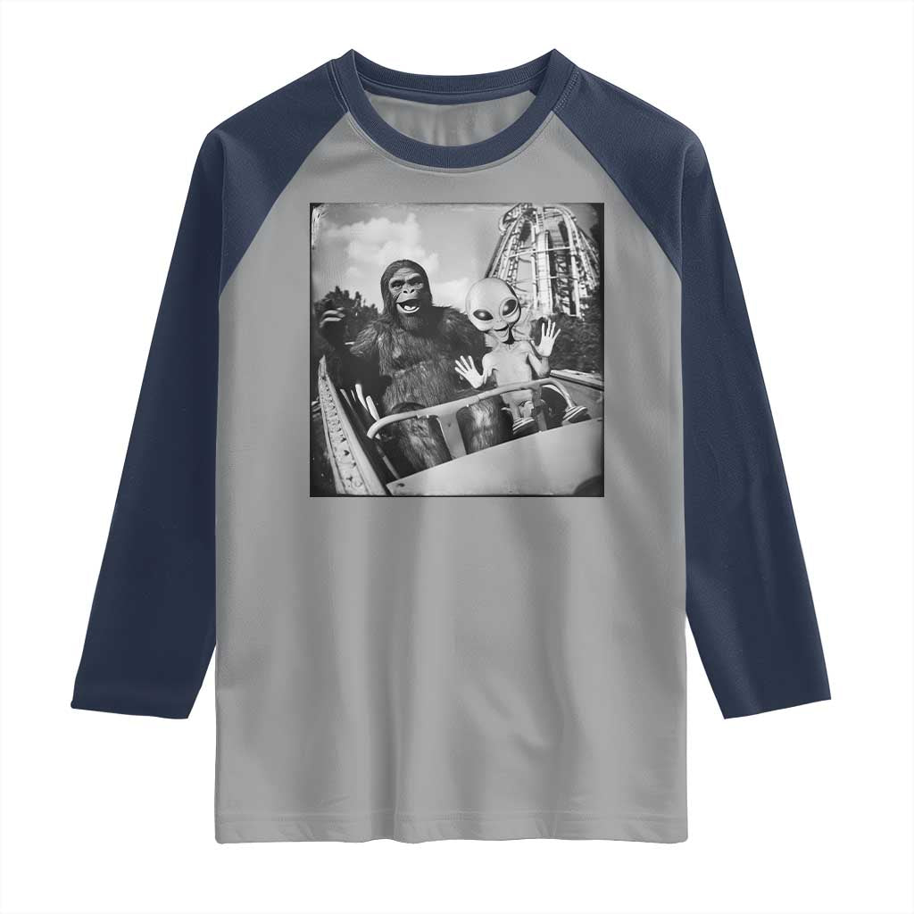 Funny Bigfoot Alien Raglan Shirt Sasquatch UFO Coaster - Wonder Print Shop