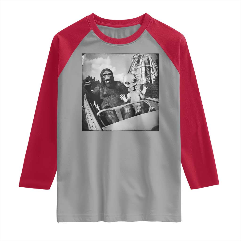 Funny Bigfoot Alien Raglan Shirt Sasquatch UFO Coaster - Wonder Print Shop