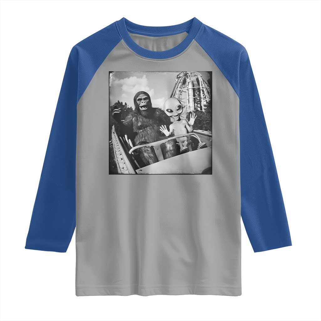 Funny Bigfoot Alien Raglan Shirt Sasquatch UFO Coaster - Wonder Print Shop
