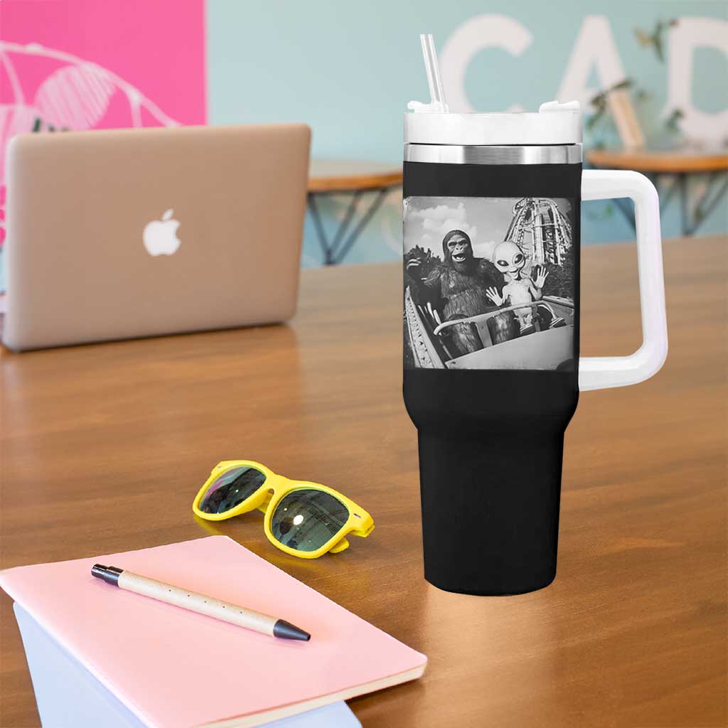 Funny Bigfoot Alien Tumbler With Handle Sasquatch UFO Coaster - Wonder Print Shop