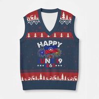 Juneteenth Flag V-Neck Knit Sweater Vest Black Freedom Black History June 19 1865 - Wonder Print Shop