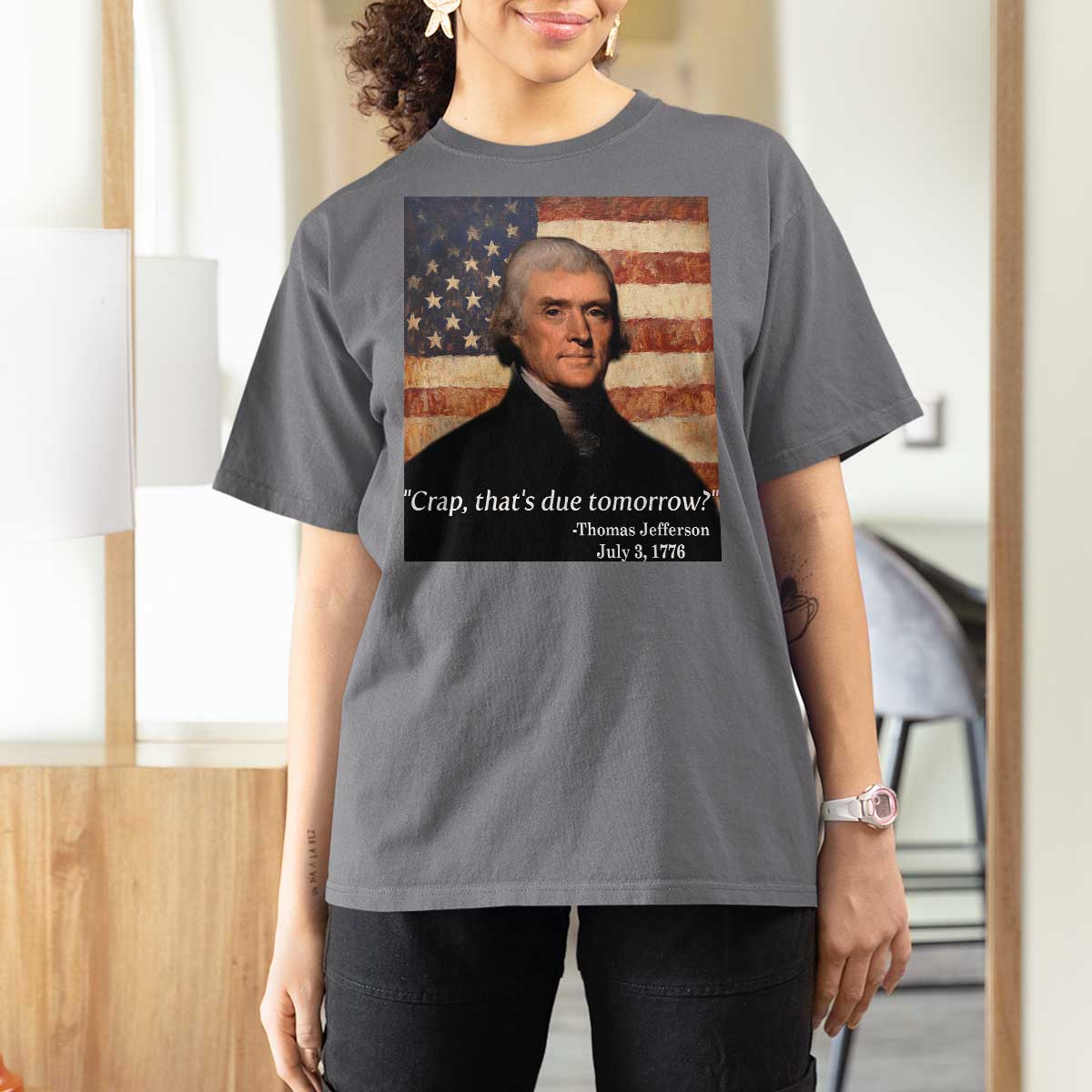 Funny 4th of July T Shirt For Women Thomas Jefferson That's Due Tomorrow? - Wonder Print Shop