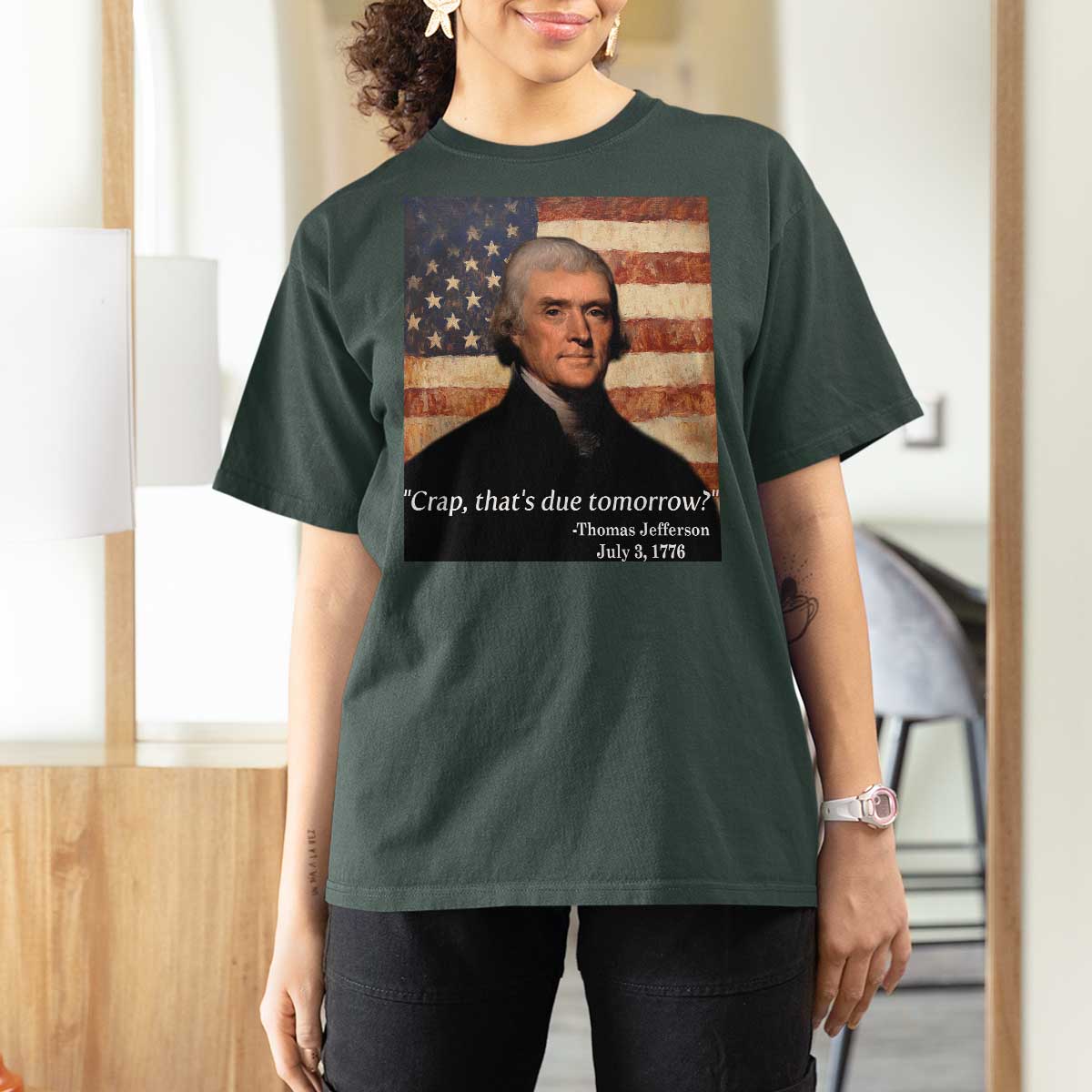 Funny 4th of July T Shirt For Women Thomas Jefferson That's Due Tomorrow? - Wonder Print Shop