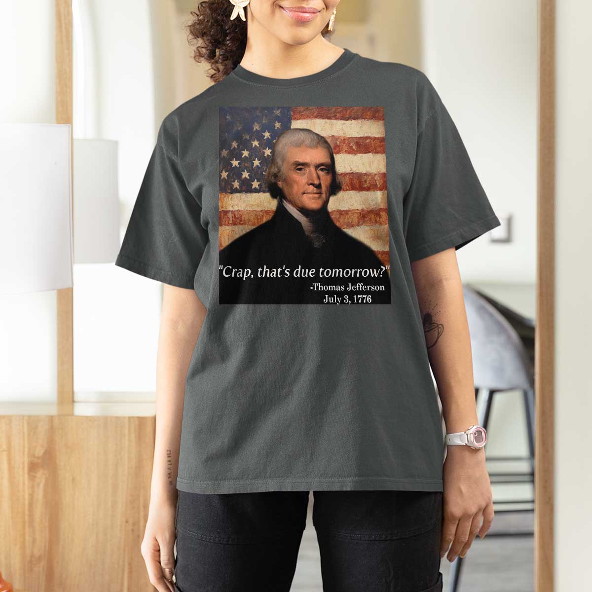 Funny 4th of July T Shirt For Women Thomas Jefferson That's Due Tomorrow? - Wonder Print Shop