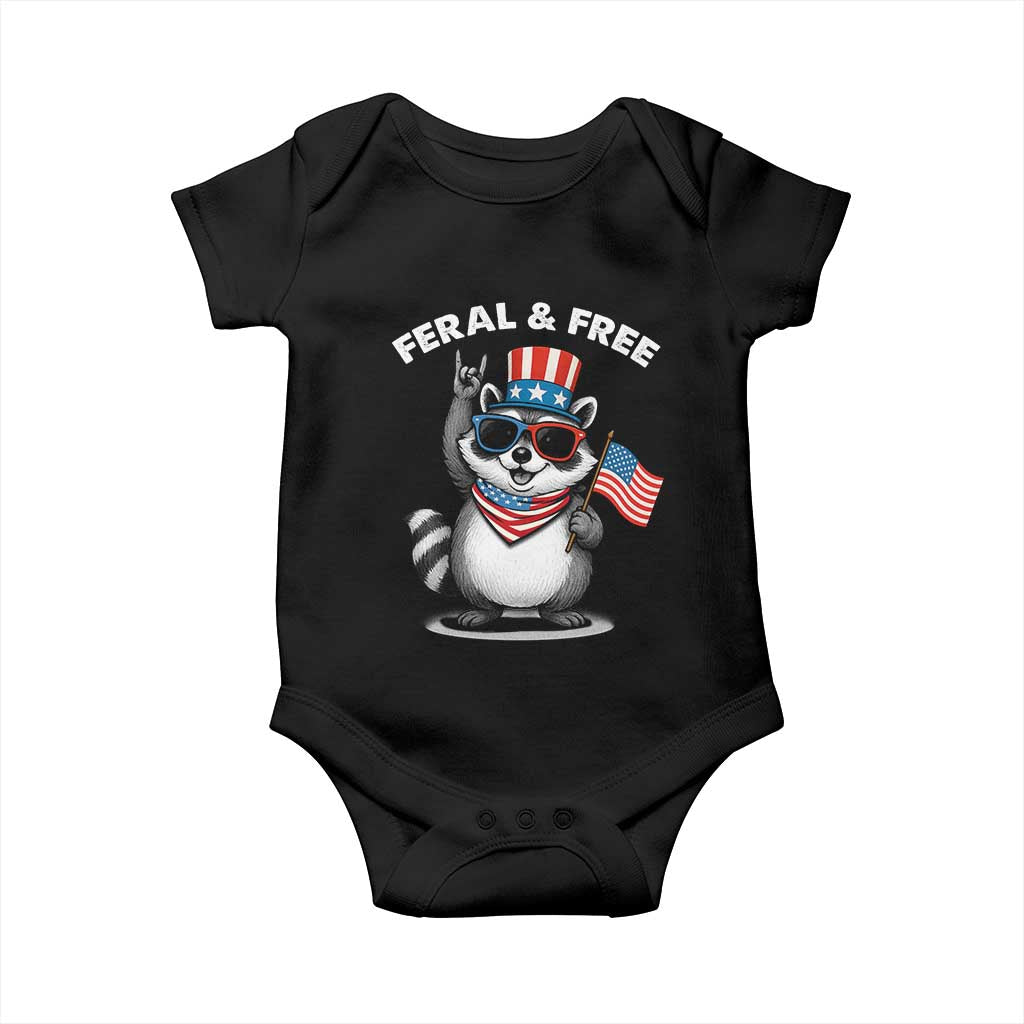 Funny Raccoon July 4th Baby Onesie Patriotic Trash Panda Feral But Free - Wonder Print Shop