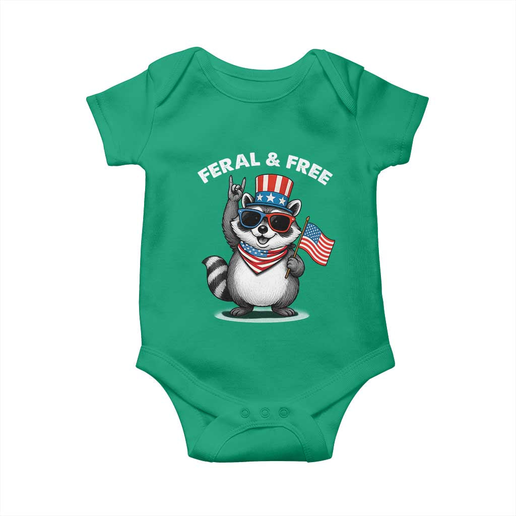 Funny Raccoon July 4th Baby Onesie Patriotic Trash Panda Feral But Free - Wonder Print Shop