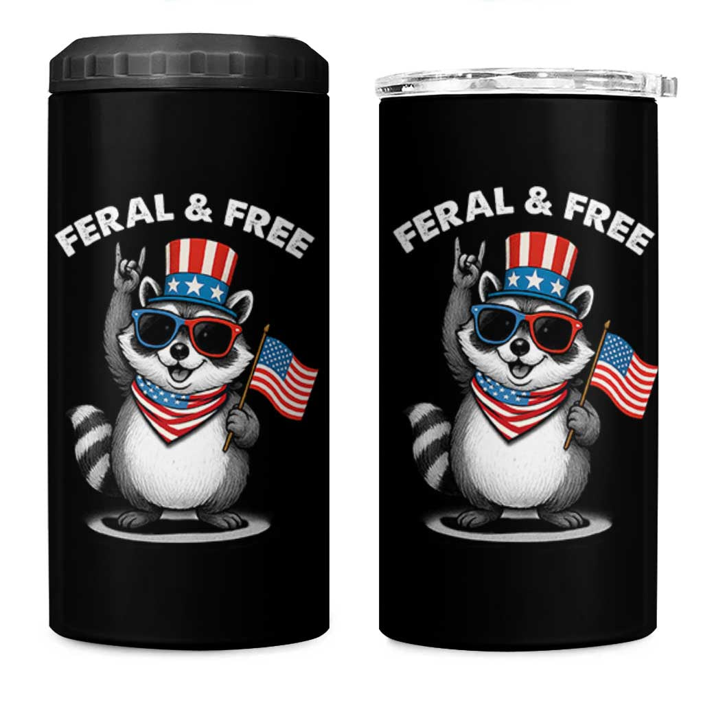 Funny Raccoon July 4th 4 in 1 Can Cooler Tumbler Patriotic Trash Panda Feral But Free - Wonder Print Shop