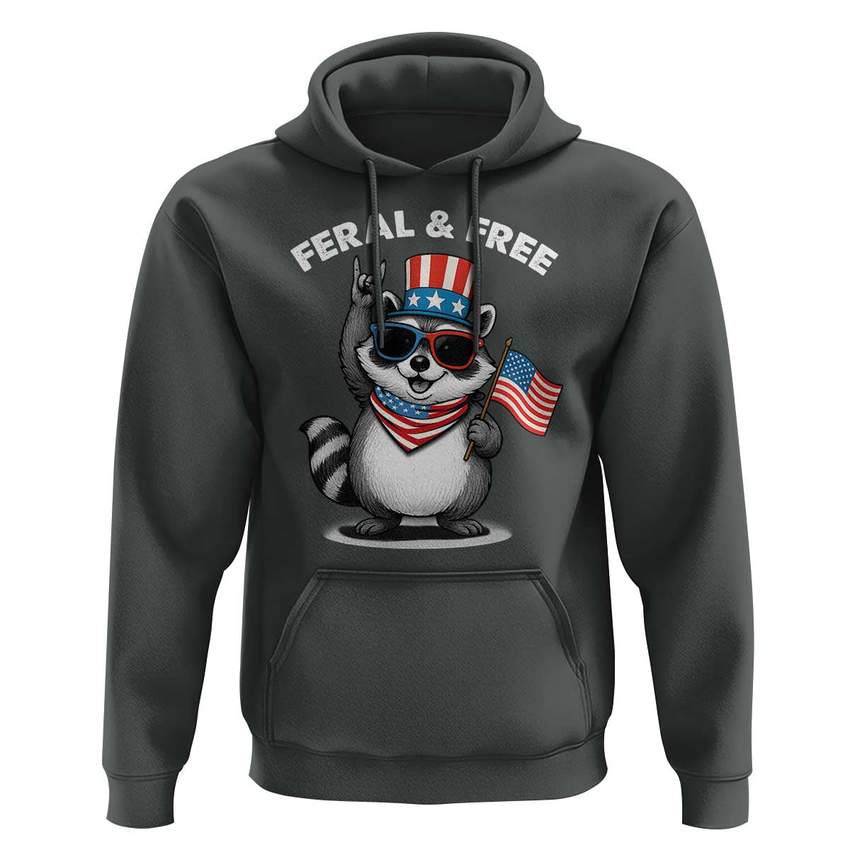 Funny Raccoon July 4th Hoodie Patriotic Trash Panda Feral But Free - Wonder Print Shop
