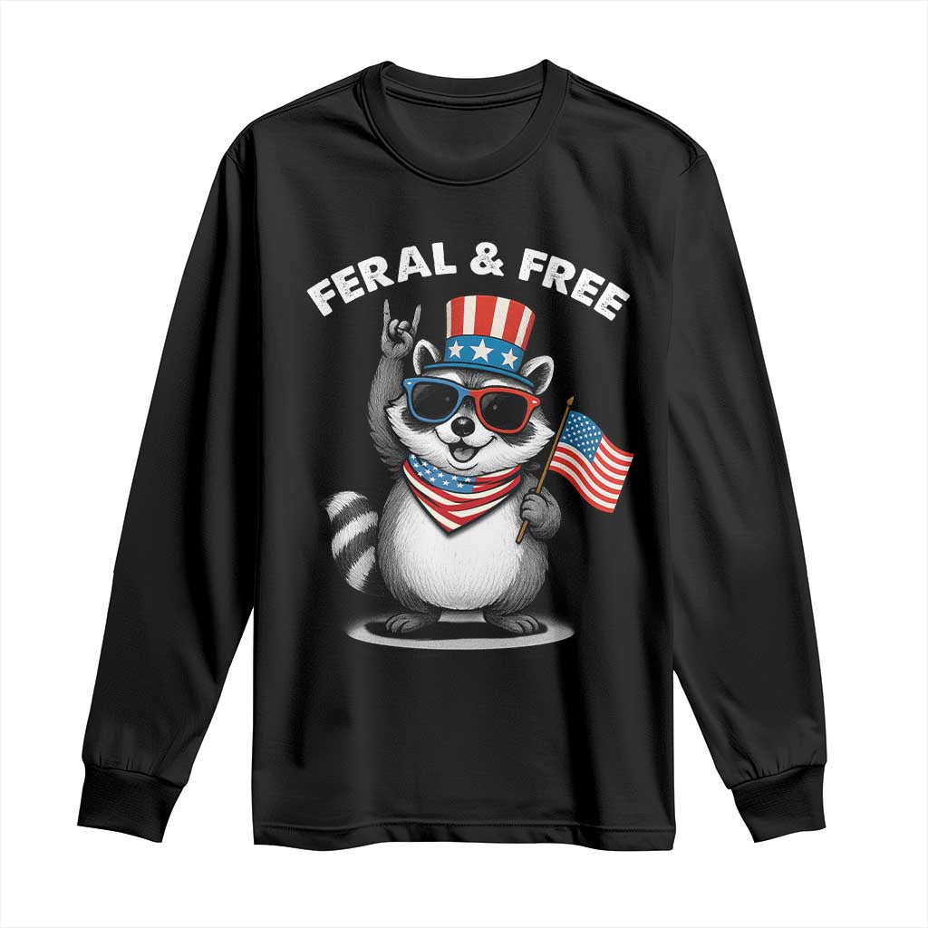Funny Raccoon July 4th Long Sleeve Shirt Patriotic Trash Panda Feral But Free - Wonder Print Shop